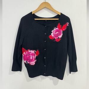 St. John Floral Embroidered Sequin Cardigan Sweater M Old Money Country Club